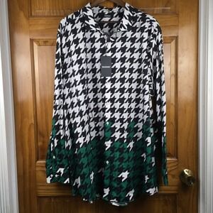 Murano Mens 3XT Houndstooth Button Down Shirt New Avante Garde Casual Colorblock